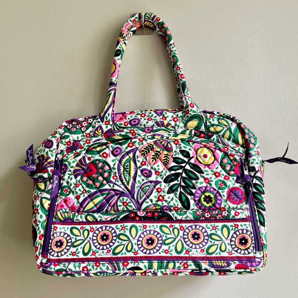 Vera Bradley | Purple & Green Floral Laptop Crossbody Messenger Travel Bag